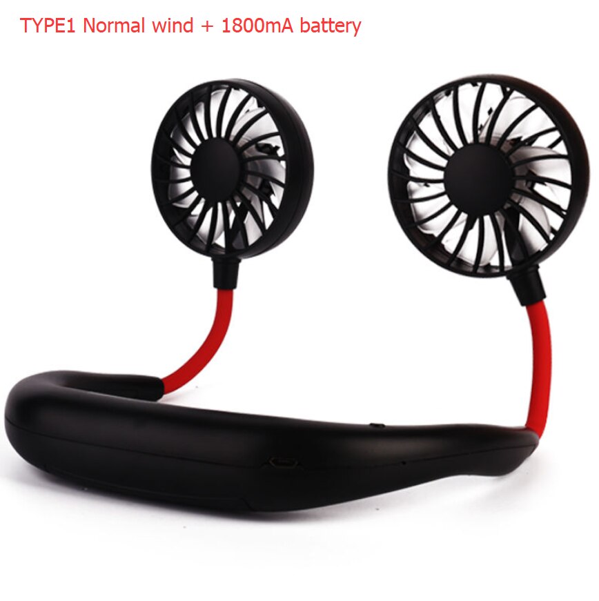 Mini USB Portable Fan Neck Fan Neckband With Rechargeable Battery Small Desk Fans handheld Air Cooler Light and Arama: Type1 Black