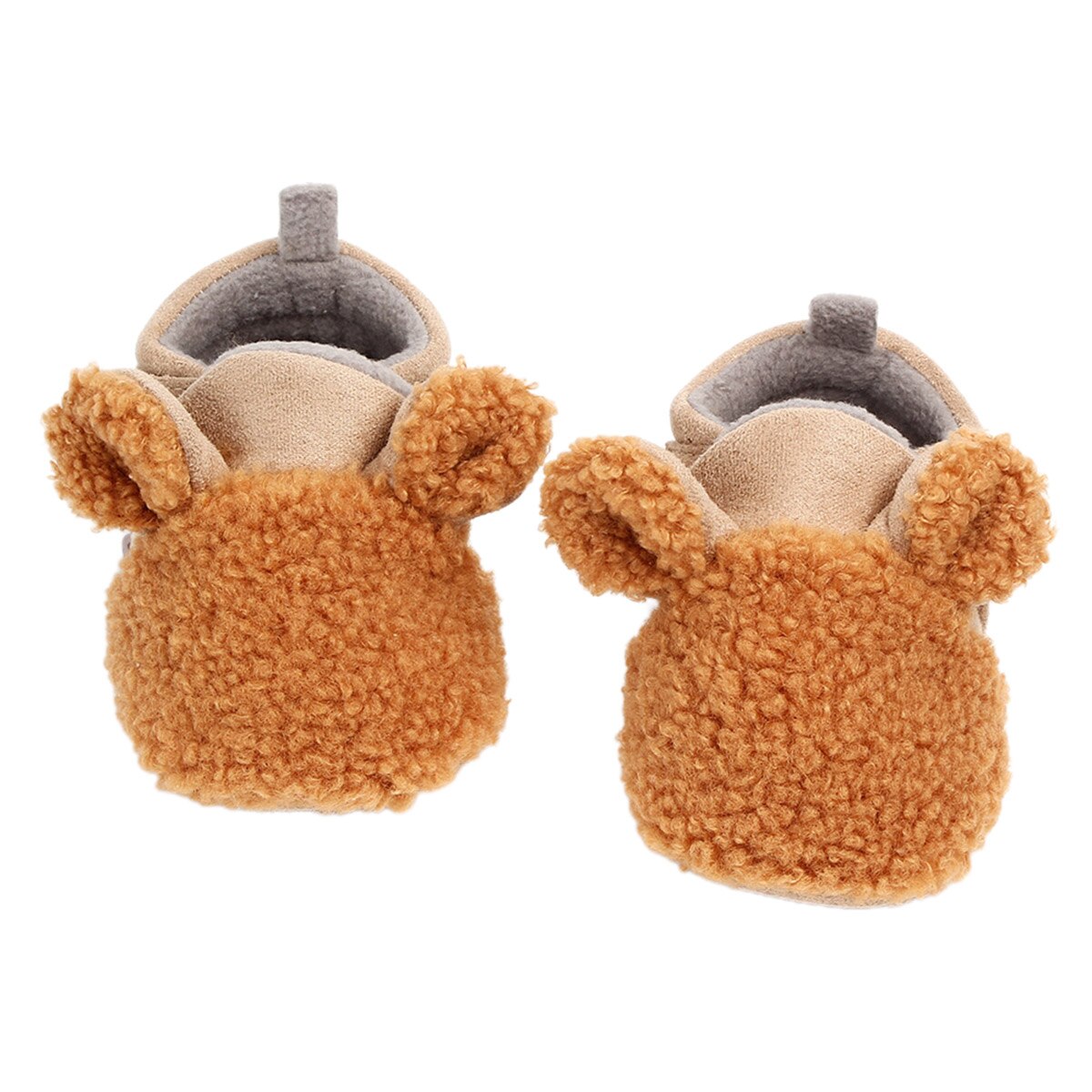 Bebis pojkar tjejer fleece tossor mjuk sula vinter varma tofflor halkfria spädbarn hus spjälsäng skor med djur öron: Brun / 14 12-15 månader