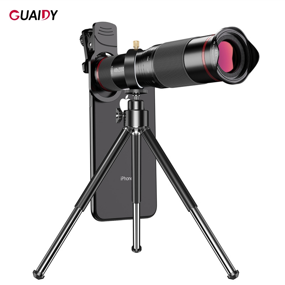 Objetivo Macro para teléfono móvil 48X HD, teleobjetivo, cámara con trípode y Telescopio de aleación para iPhone 11 Pro, Samsung Galaxy S9, Clip Universal