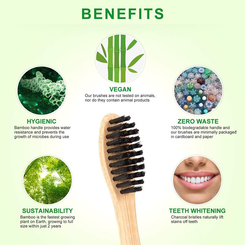 Brosses à dents en bambou naturel, poils écologiques sans BPA, paquet de 12