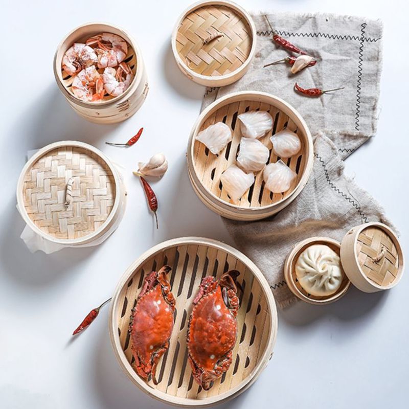 2 -lags med låg holdbart køkkengrej bambusdamper kinesisk køkken køkkengrej fisk ris dim sum kurv ris pasta komfur sæt