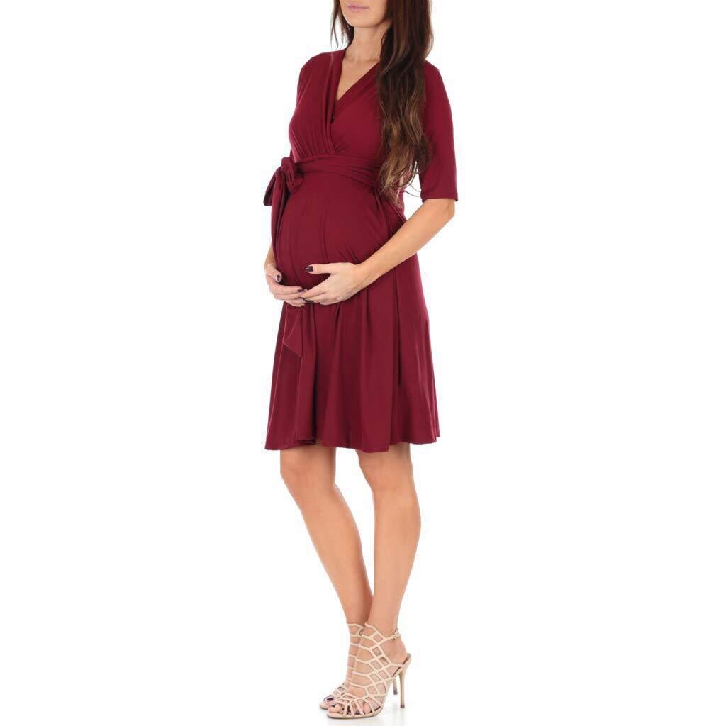 Popular Solid color Maternity Women Dress Pregnancy Dresses Mama Clothes V-neck Pregnant Soft And Comfortable Womens Clothing