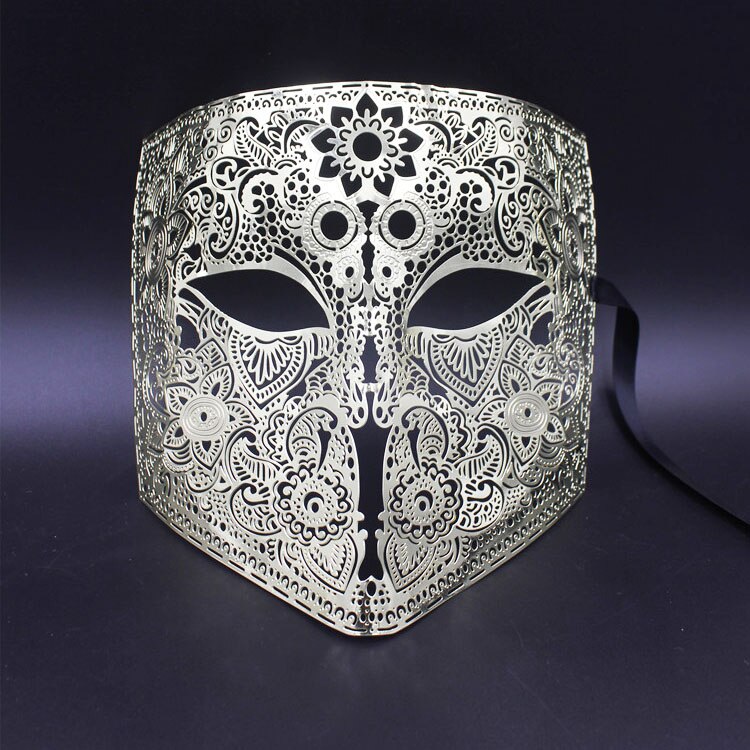 Goud Zilver Kleur Volledige Gezicht Bauta Phantom Cosplay Masker Black Metal Schedel Shield Mardi Gras Joker Party Masker