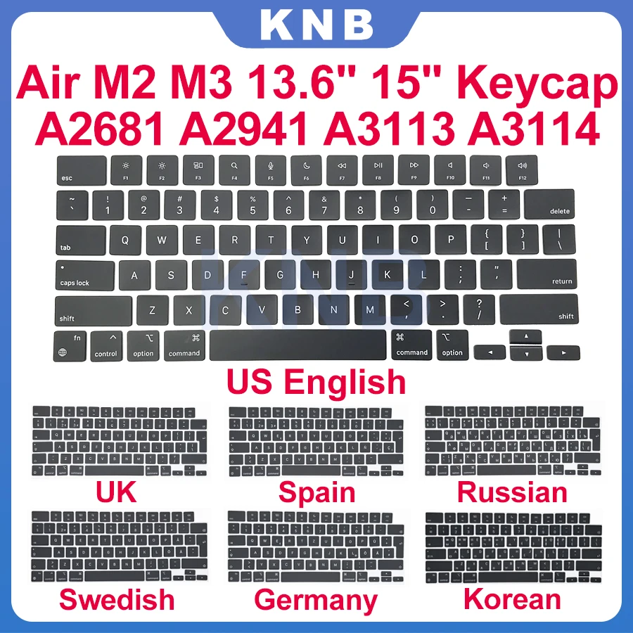 Laptop Keyboard Keys Key Cap Black color For MacBook Air M2 M3 13.6" 15" A2681 A2941 A3113 A3114 Keycap Year