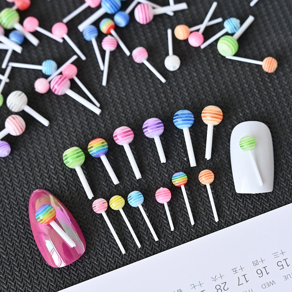20/50 stk sød slikkepind nail art dekoration harpiks koreansk dejlig slik charms blandet farve sommer mini lolly bonbon manicure dele
