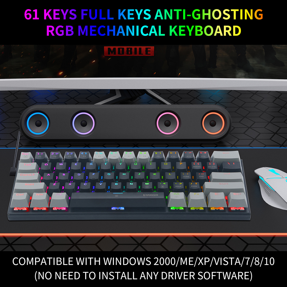 ! 61 Keys Mechanical Keyboard Game Keypad RGB Backlight Type-C USB Wired Waterproof 60% PC Gaming Keyboard for PC