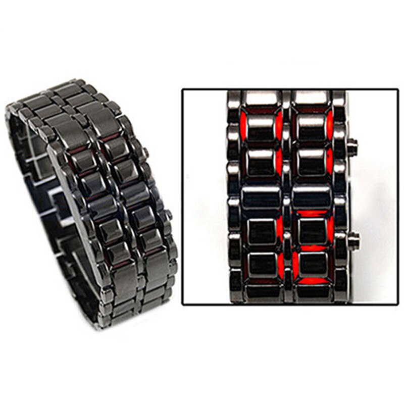 Men Women Lava Iron Samurai Metal LED Faceless Bracelet Watch Wristwatch Full steel Fire digital watch