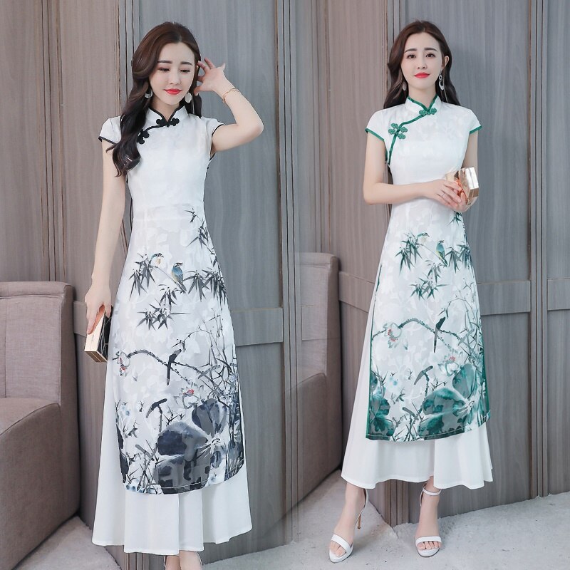 Jurken Zomer Zwart Chinese Oosterse Jurk Cheongsam Traditionele Chinese Jurk Qipao Mode Ao Dai Vietnam Jurk 10232