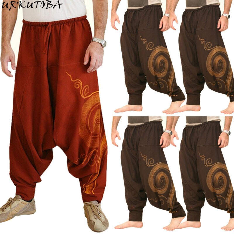 Oversize herre baggy harem bukser festival hippie boho harem ørken bukser egyptisk mystisk mønster herre tøj