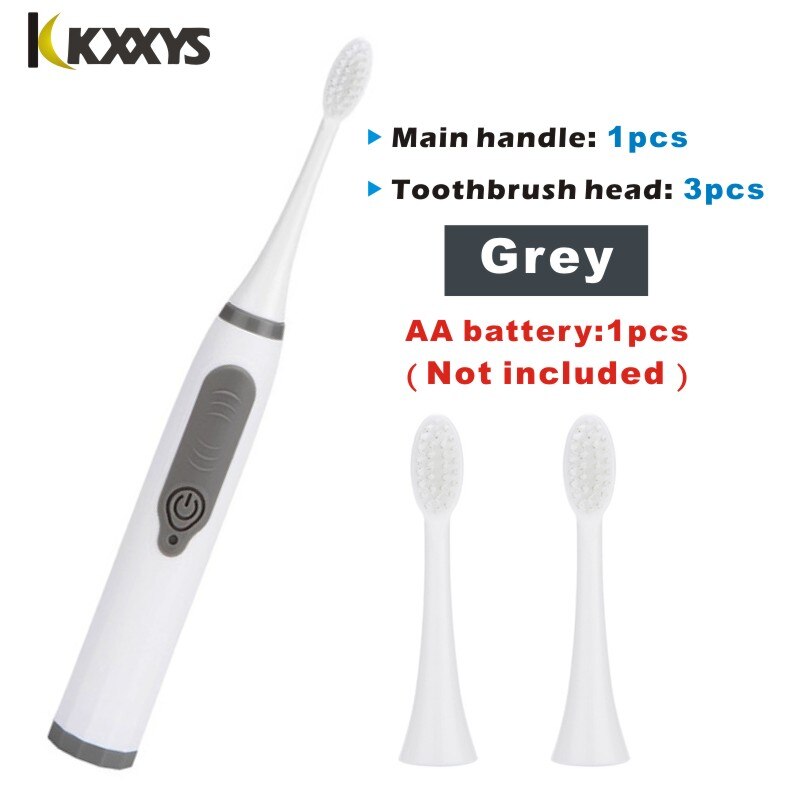 Electric Toothbrush Waterproof Automatic Sonic ToothBrush AA battery Economic style Oral Care Sonic Brush: Grey 1set 2head