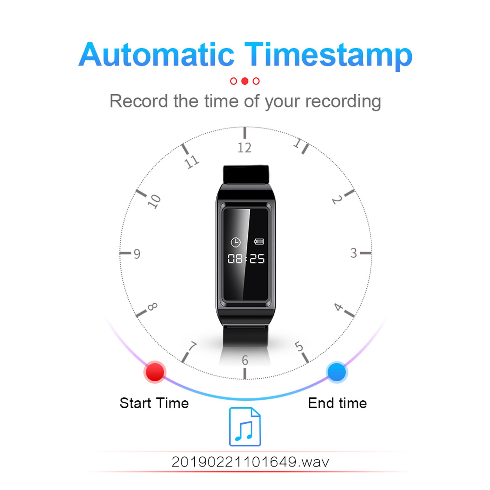 Sweat Proof HD Camera Recorder Watch, Redução de Ruído, Relógio Ativado por Voz, Pulseira para Reunião Speech