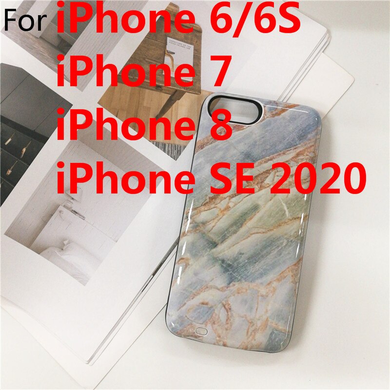 Coque de chargeur de batterie pour iPhone 7 8 6 6S Plus, étui de charge pour iPhone SE , banque d&#39;alimentation Portable mince, pierre de marbre multicolore: i7-Gray