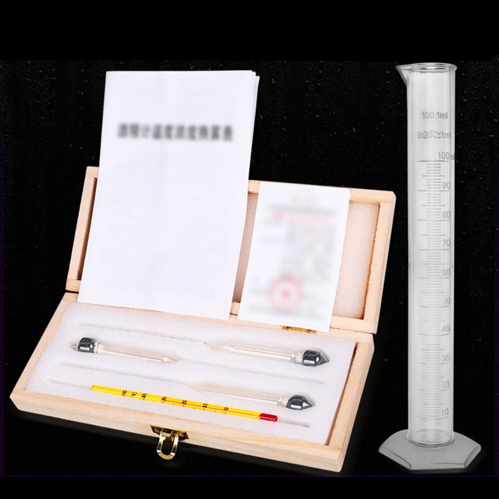 Meten Nauwkeurige Alcohol Hydrometer Set Wijn Bier 100Ml Cilinder Whisky Met Houten Box Tester Geest Liquor Home Brew