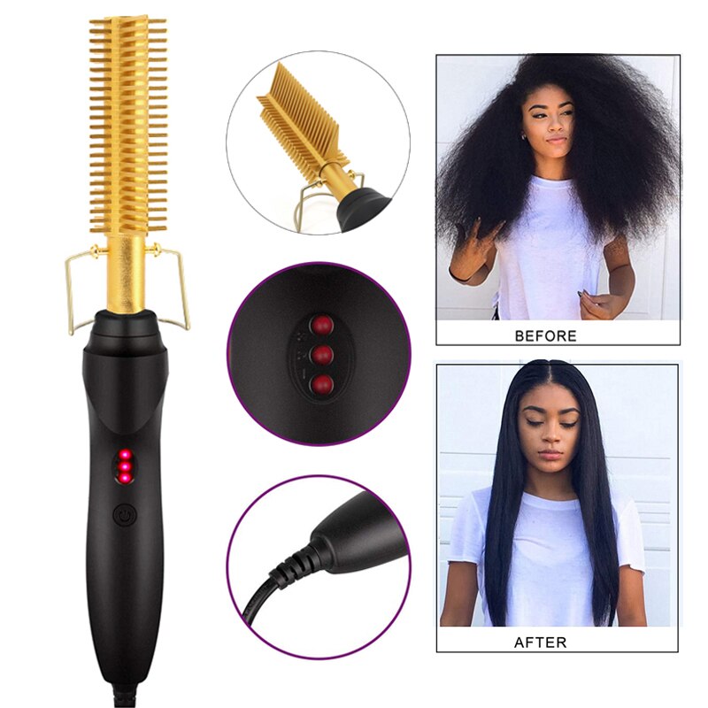 Hair Straight Styler Comb Heating Hair Straightener Pentahedral Tooth Smooth Iron Brush Corrugation Curling Hair Curler