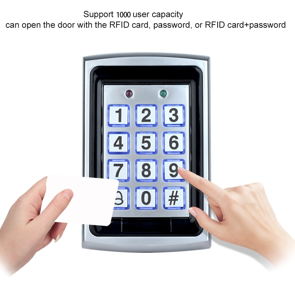 Contactless Rfid Teclado de Control de Acceso de Metal Con Cubierta A Prueba de agua Controlador de La Puerta Eléctrica de Bloqueo de Seguridad + 20 unids 125 KHz Llaveros