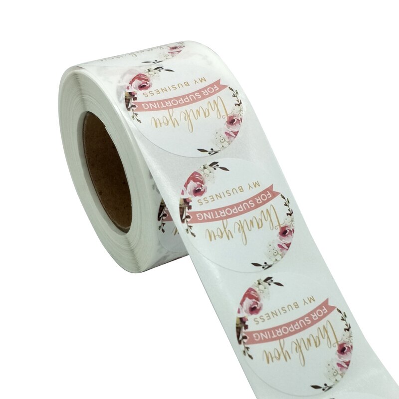 500Pcs/Roll 1.5 Inch Dank U Voor Ondersteunende Mijn Business Ronde Bloemen Label Seals Sticker Voor Handgemaakte Envelop decor