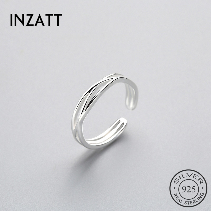 INZATT Minimalist Geometric Twist Line Adjustable Ring Authentic 925 Sterling Silver Fine Jewelry For Women Accessories