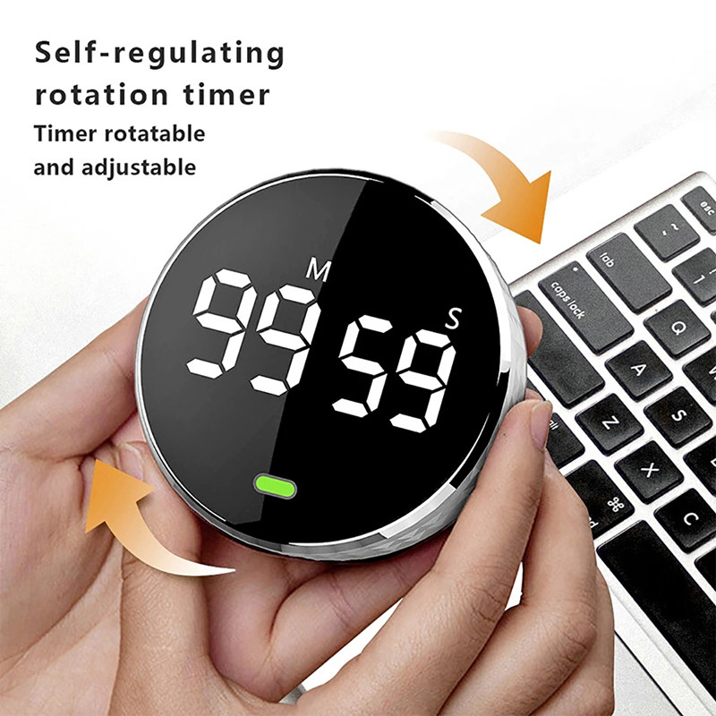 Magnetische Stoppuhr, LED-Digitalanzeige, Timer, Küche, Studie, Countdown, leiser Timer, selbstgeregelte rotierende elektronische Kochuhr