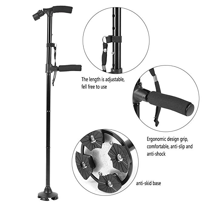 LED Lights Folding trekking poles Double Handle walking sticking with Flashlight telescopic baton crutches for elderly people