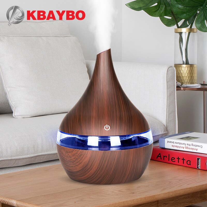 KBAYBO-difusor de Aroma eléctrico USB, Humidificador ultrasónico de grano de madera, máquina de niebla con luces de 7 colores para el hogar, 300ml