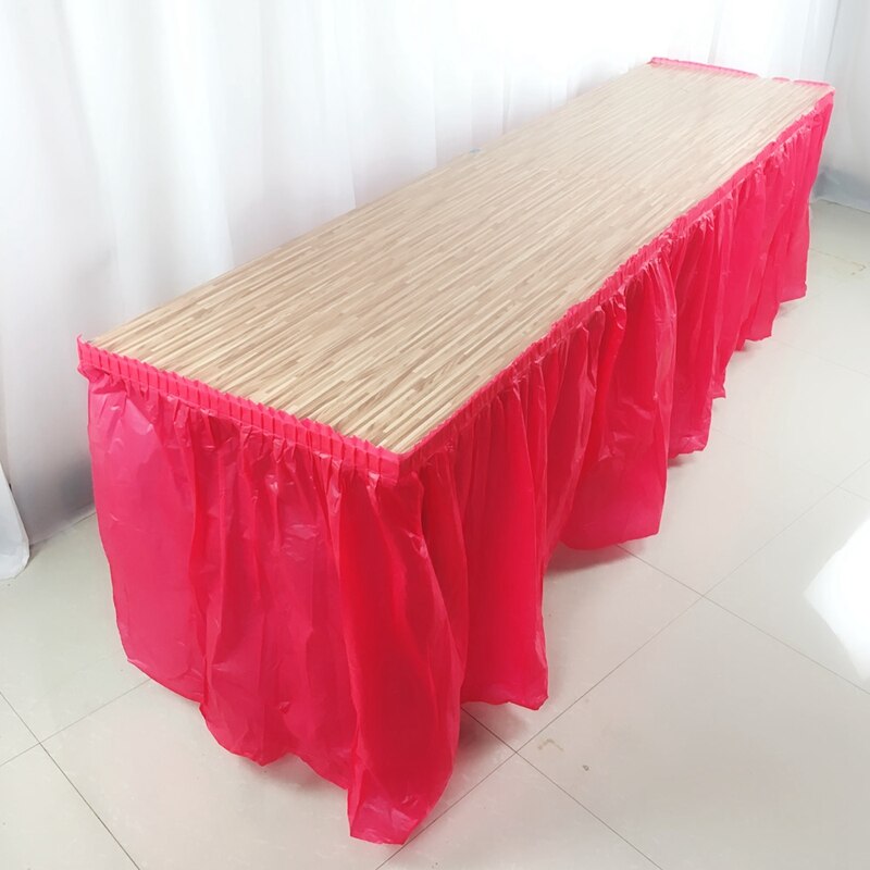 Disposable Table Skirt PEVA Table Skirting Rectangle Desk Skirt Kid Birthday Party Table Cover for Wedding Party Home Decoration: Red Table Skirt