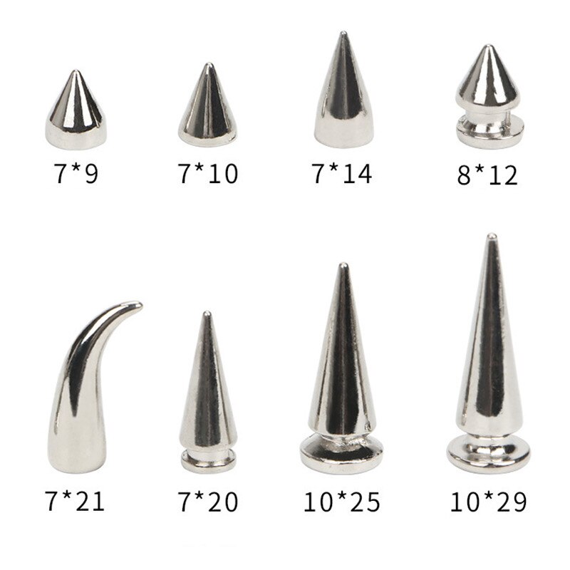 20 pçs roupas de prata metal cônico picos pinos com chave de fenda rebite couro artesanato diy saco sapatos decoração punk rock manchas