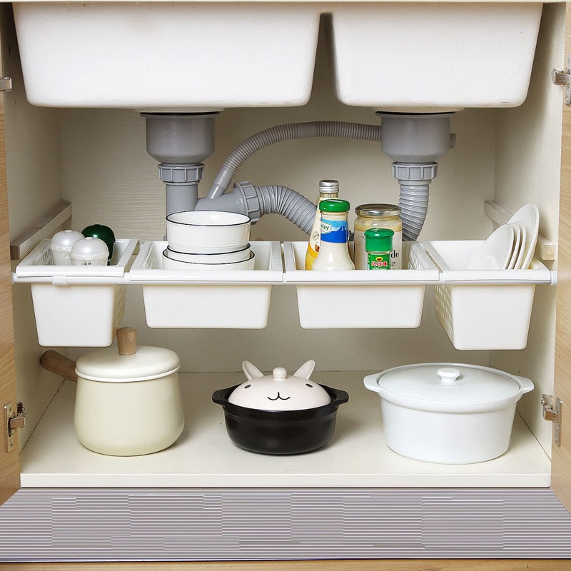 Telescopic Storage Rack Free Combination Kitchen Cabinet Under The Sink Shelf Bathroom Layered Rack