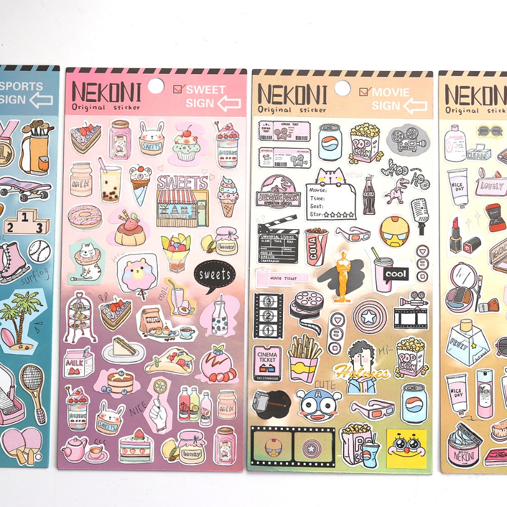 Paper Sport DIY Scrapbook Decorative Stickers Sports Dessert film cosmetic Stationery Travel series stickers For Kids 1pc