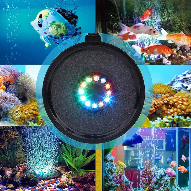 Led akvarium boble lys fjernbetjening akvarium gas sten skive lys med 16 farve skiftende 4 lys eu/us/dk/au stik