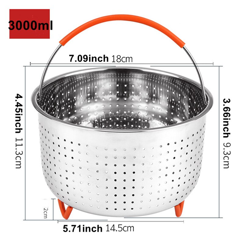 Stainless Steel 304 Steamer Basket With Silicone Feet for Pressure Cooker Accessories with Instant Pot Kitchen Food Strainer: 3000ml