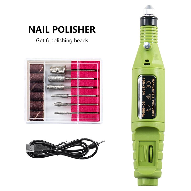 Professionele Elektrische Nagel Boor Machine Nail Bestanden Pen Pedicure 6 Bits Millinguv Led Gel Polish Remover Nail Art Manicure Tool