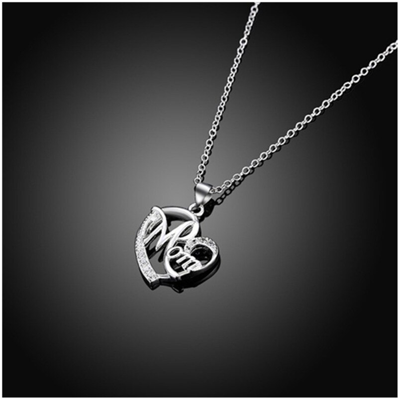 Letter Mom Heart Shaped Crystal Pendant Necklace Mother's Day The Best for Mom with Jewelry