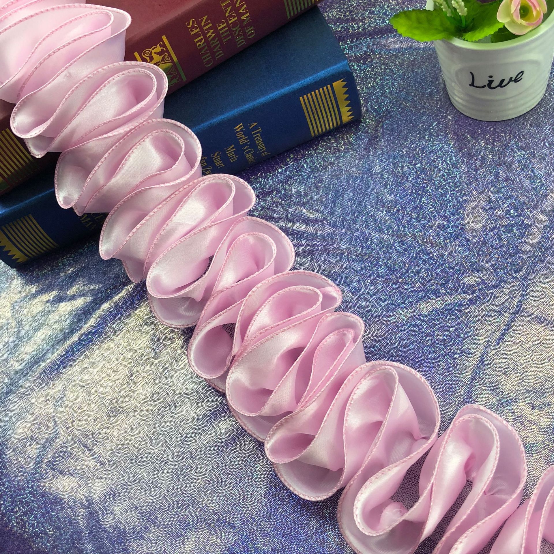 2 yards rød hvid kongeblå chiffon plisseret blondekant flæsede stof dansekjole nederdel tilbehør hovedbeklædning dekorationsmaterialer: Lyserød