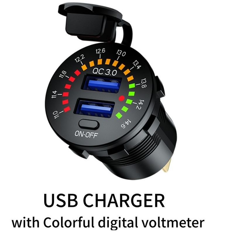 12V 24V QC 3,0 Dual USB Auto Ladegerät Wasserdicht 18W USB Auslauf Schnelle Ladung mit LED Voltmeter AUF aus Schalter für Lkw Motorrad