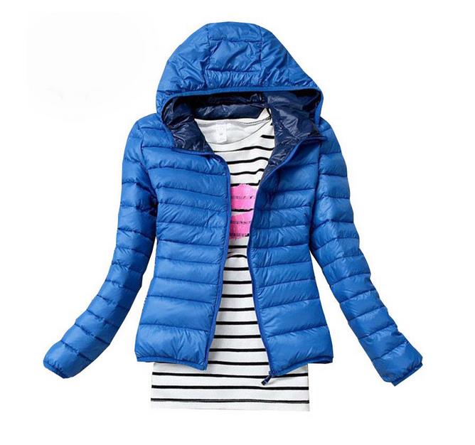 Chaquetas básicas de invierno para mujer, chaqueta con capucha y bolsillos con cremallera, Parka informal, abrigo corto de abrigo para mujer, chaqueta Lisa ajustada acolchada de algodón: Blue / S