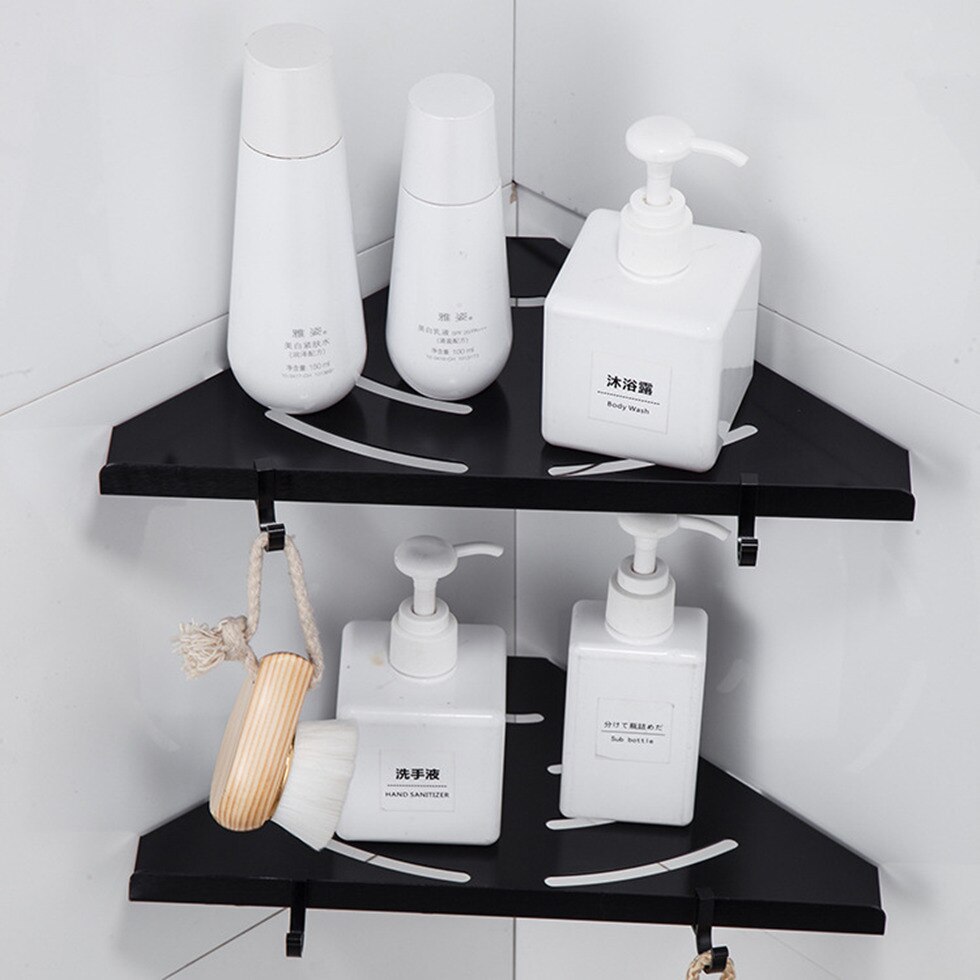Black Bath Shower Caddy Triangle Shelf Wall Mount Space Aluminum Selves Adhesive No Damage Wall floating Rack etagere bain mural