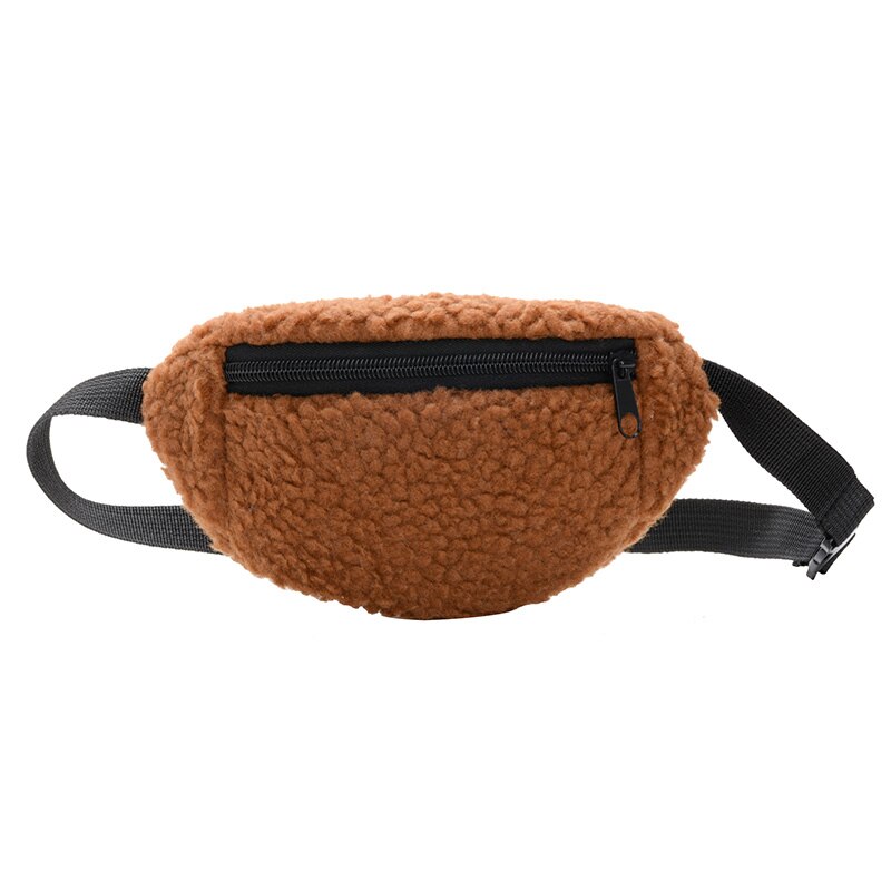 Children Kids Baby Girls Waist Pack Zipper Woolen Solid Adjustable Waist Bag Shoulder Bag: Brown