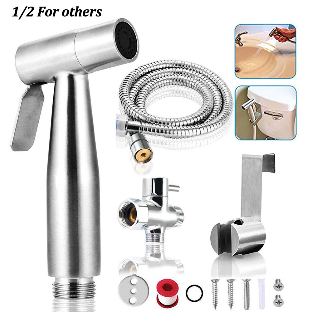 Toalett hand bidé kran badrum bidé dusch spruta mässing t adapter 1.2m slang tank krokad hållare själv rengörande enkel installation: Ss501 som andra