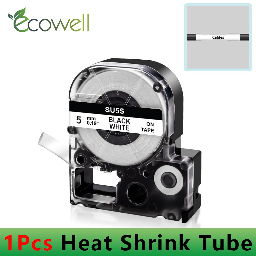 Ecowell LK-4WBA5/LK-4YBA5 Φ5mm/9mm Φ11mm/18mm Weiß Etikett Kompatibel für Epson KingJim SU5S SU5Y SU11S SU11Y Schrumpf Rohre: 9mm Schwarz an Weiß