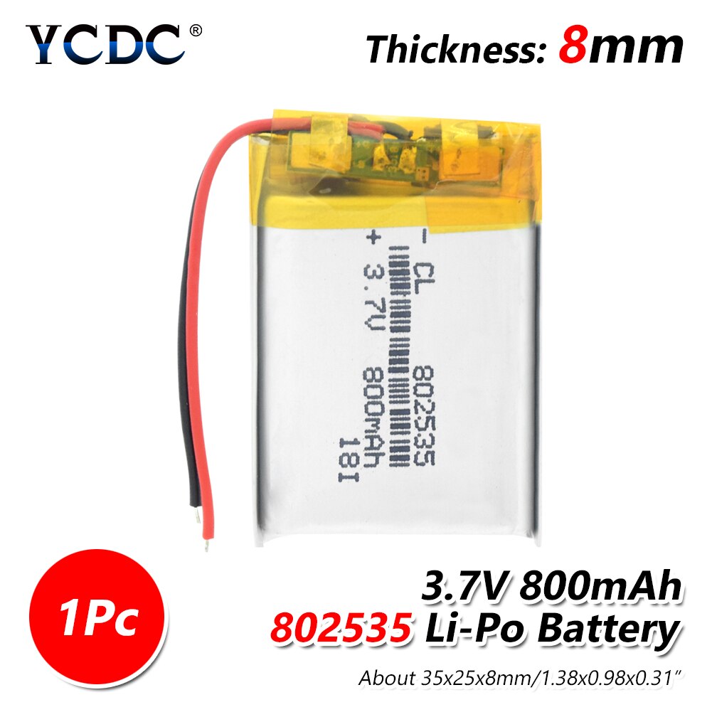 3.7V lithium battery 800MAH polymer battery 802535 For GPS MP3 MP4 MP5 LED Light PDA speakers small toy Rechargeable Li-ion Cell: 1Pc