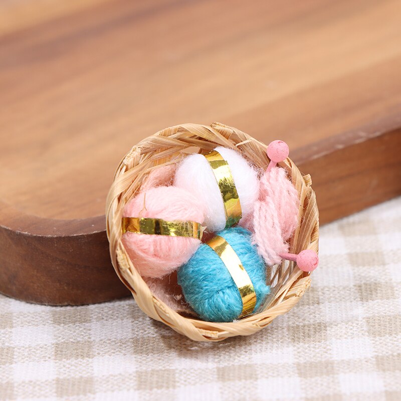 Woolen Knitting Home Work Bamboo Basket Needle Balls of 1/12 Dollhouse miniature