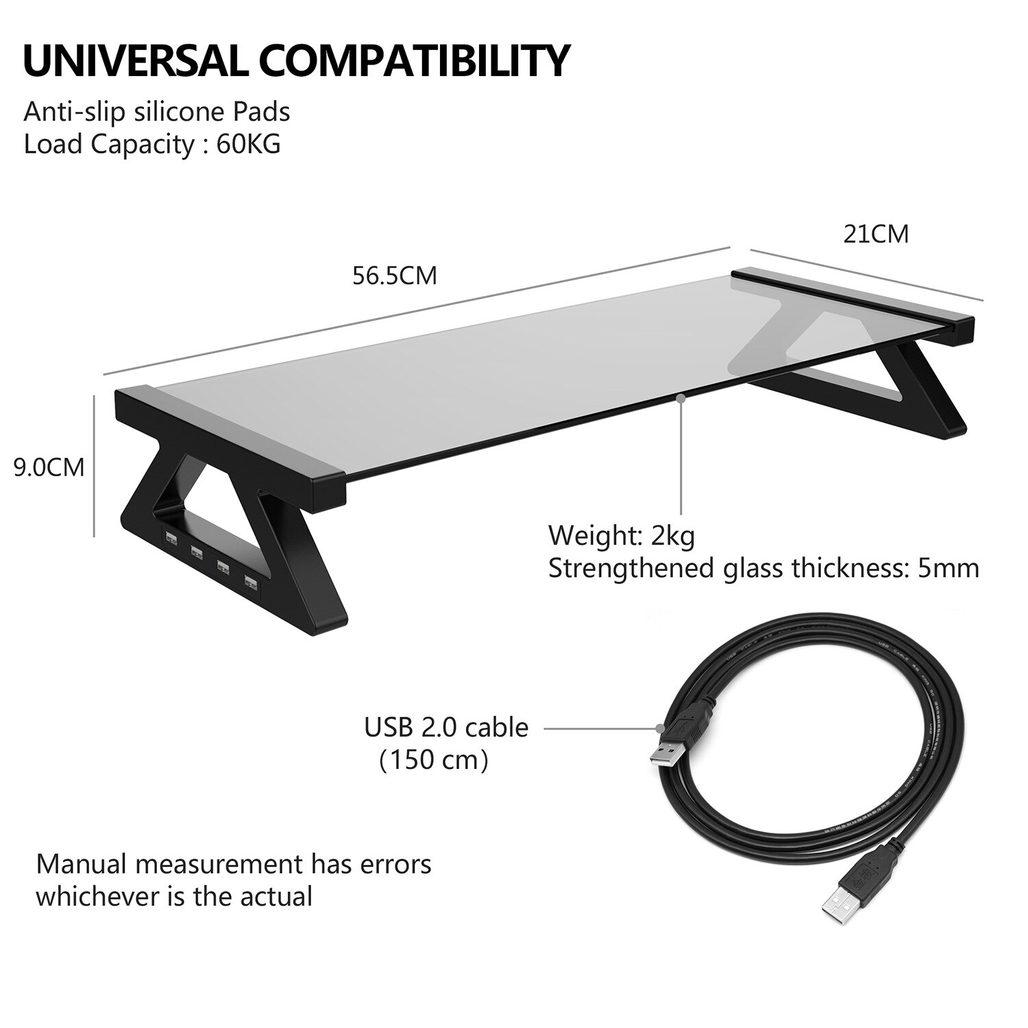 Computer monitor stand base dual card position computer tempered glass desktop heat dissipation storage USB expansion stand: USB transparent gray
