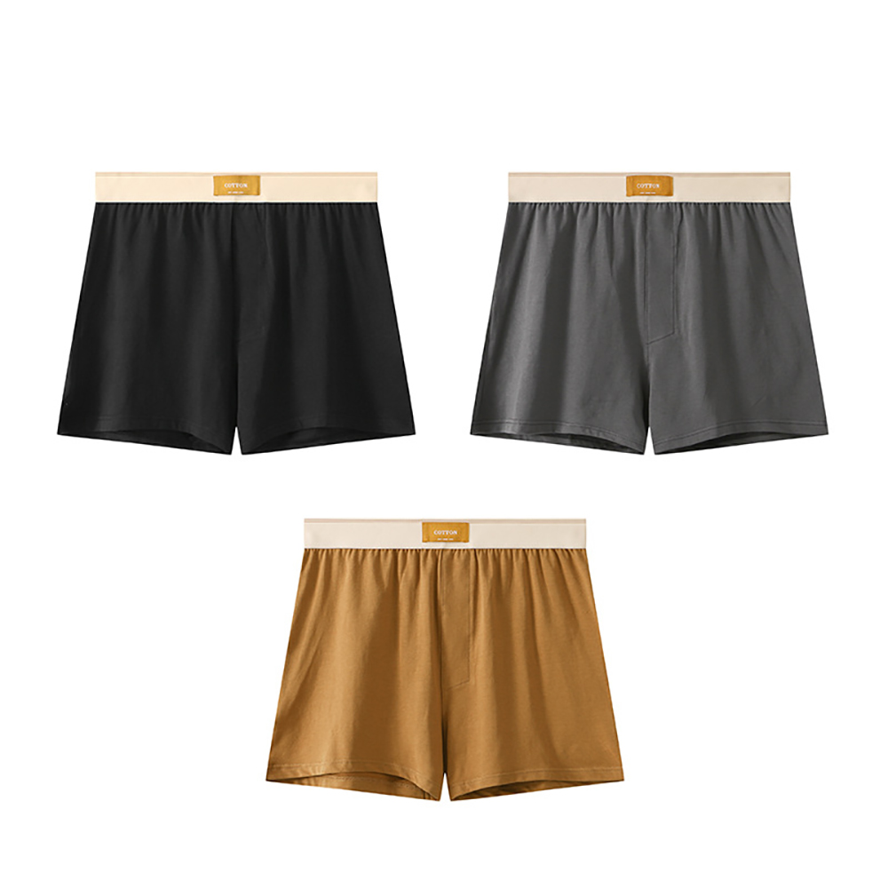 3PCS/Pack M-4XL 100% Cotton Pajama Pants Loose Big Size Boxers & Briefs Underwear High Elastic Waist Comfortable Men's Panties: L / Gold