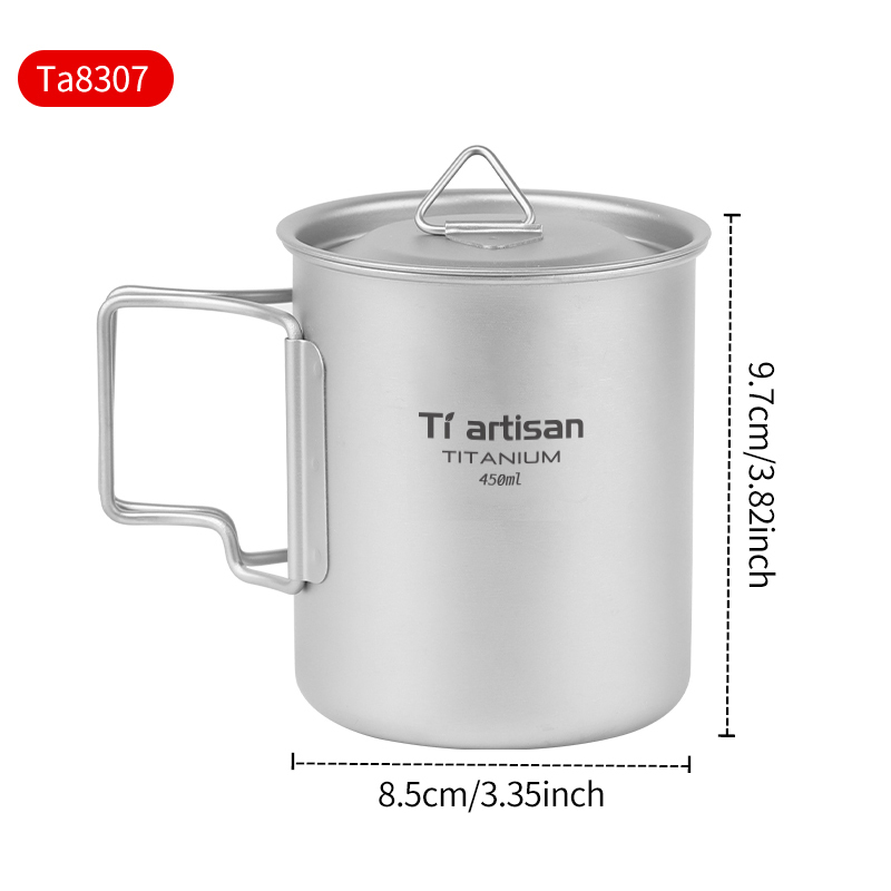 Tiartisan 350 ml 750 ml Tatinium-Tasse, Wandergeschirr, faltbarer Griff, Kaffeetassen mit Deckel, leichte, gefrostete Tassen: verrotten