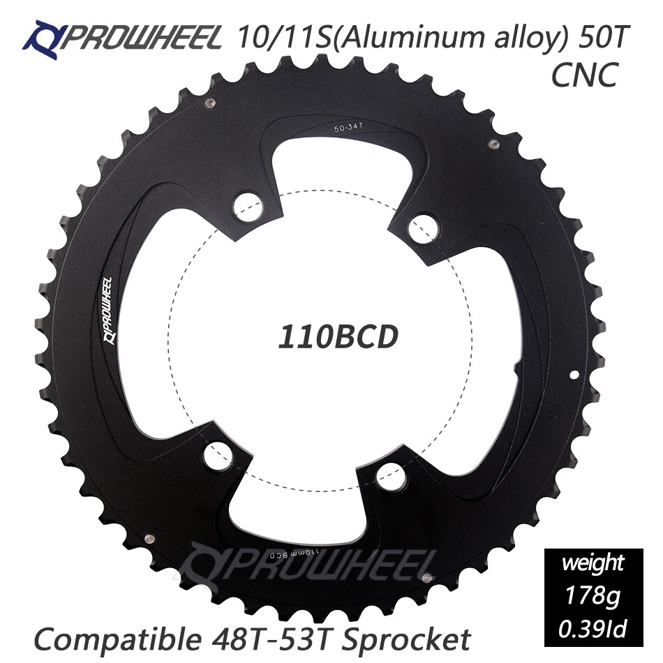 Prowheel Racefiets Kettingblad 110/130BCD 34/39/50/53T Tandwiel AL-7075 Cnc 8/9/10/11 Speed Chainwheel Crankstel Tandplaat Onderdelen: 4h 110bcd 50t Al Cnc
