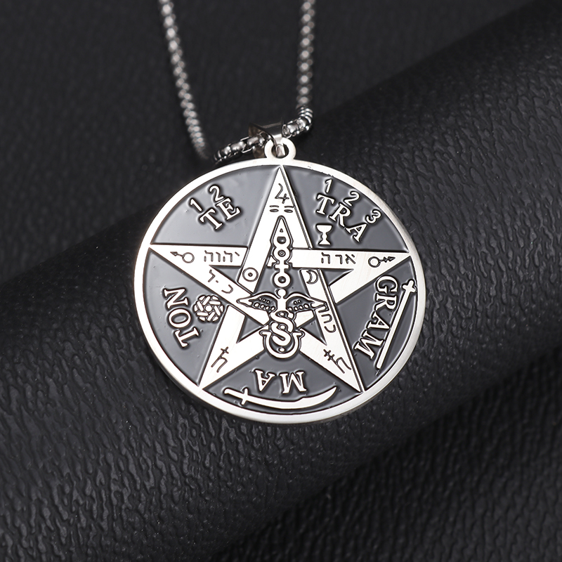 Collar de pentagrama de brujería de acero inoxidable para hombre, colgante de Tetragrammaton judío y hebreo, amuleto de solmón, joyería
