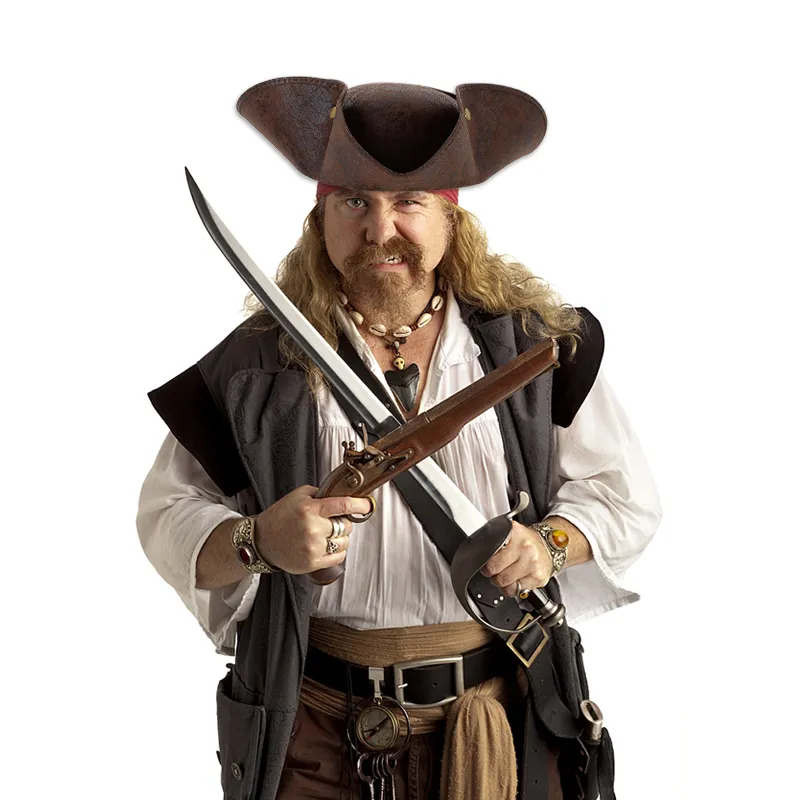 Rerto-Sombrero de pirata de Tricornio desgastado, de piel sintética, marrón, disfraz de de disfraces, gorras de Cosplay de capitán de Halloween, accesorios, sombreros