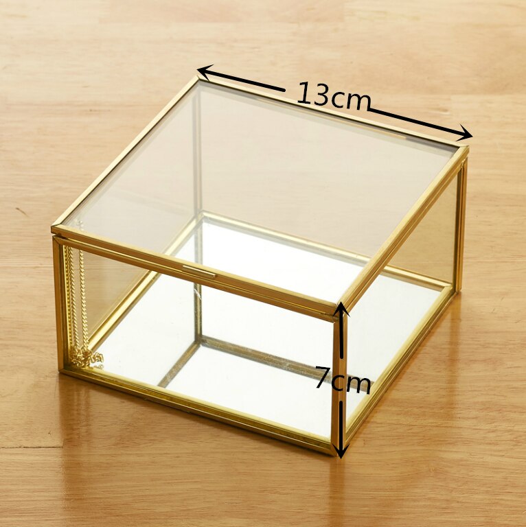 Joyero de cristal con borde dorado para el hogar, caja de almacenamiento de joyería, con , Simple y Retro, para exhibición de boda, decoración de escritorio: C