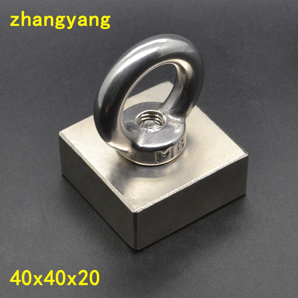 1 STKS Trekken Montage 40x40x20mm sterke krachtige neodymium Magnetische Pot met ring vistuig salvage magneet real 37*37*17mm