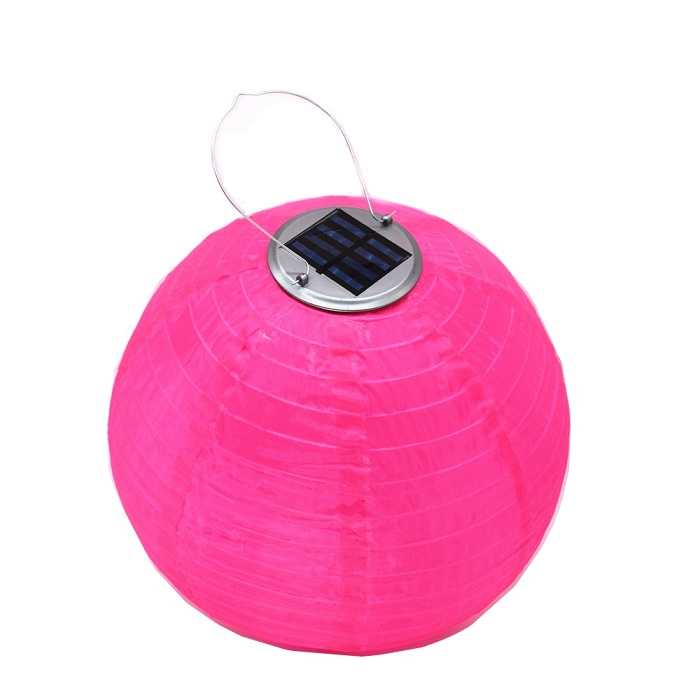 Lantern Solar Light LED Hanging Ball Nylon Lantern Fairy Lights For Garden Decoration Wedding Solar Light With Battery 12inch: Hot pink